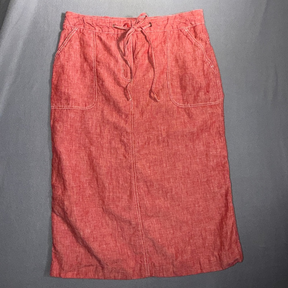 Chadwick's Size 10‎ Red Linen Midi Skirt Coastal Grandma Cottagecore Chic